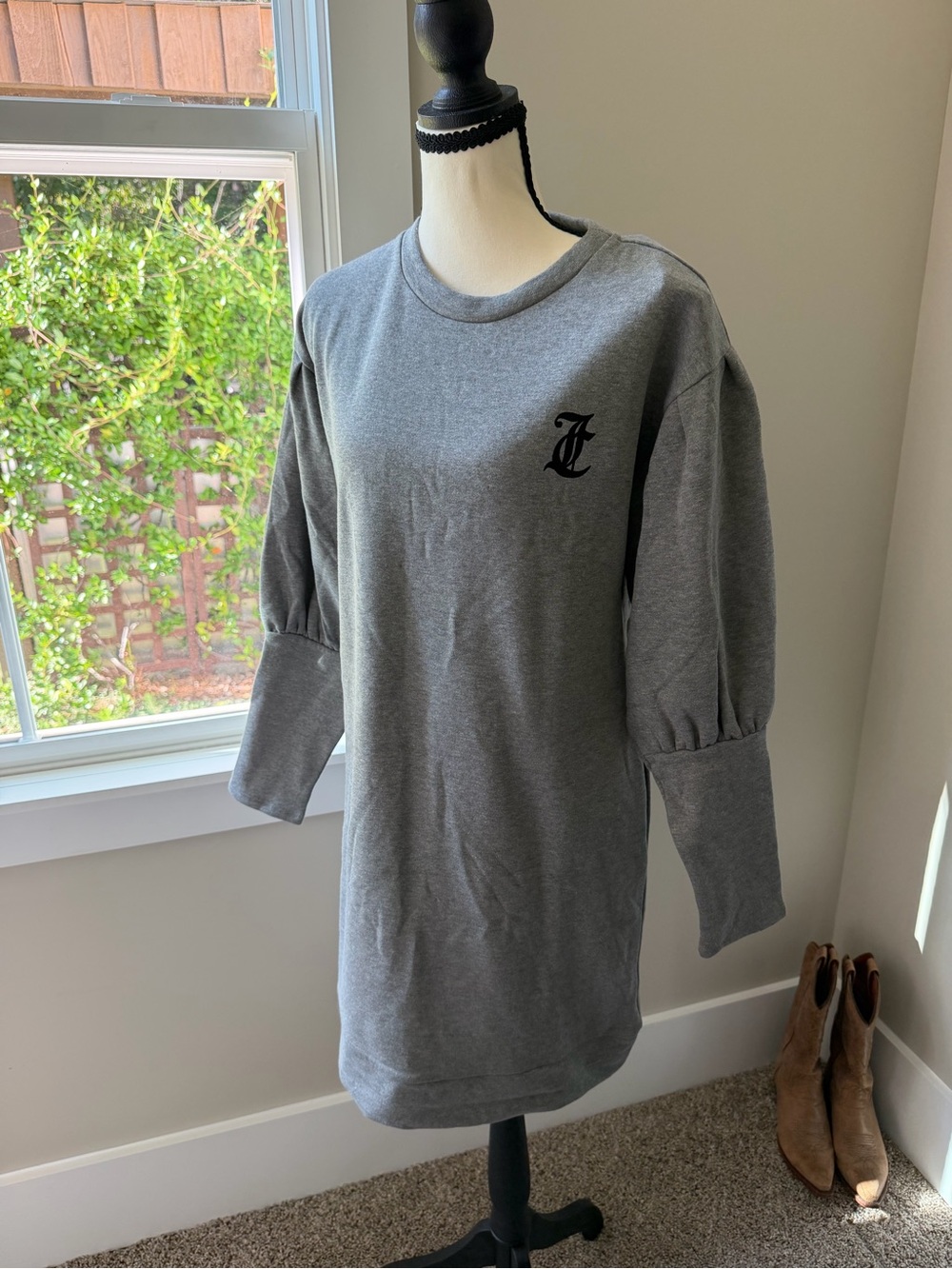 Juicy Couture Gray Crewneck Sweatshirt Dress with Chest Logo